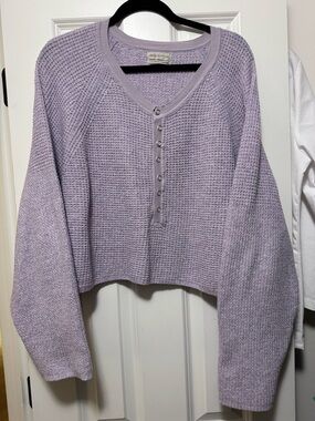 Urban Outfitters Lavender Waffle Henley Cropped Sweater